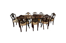 Load image into Gallery viewer, Old Colony Furniture Mahogany Pedestal Table with 8 Carved Sheaf Chairs - Sold as a Set
