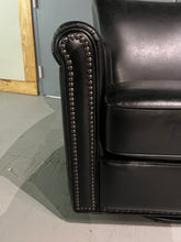 Load image into Gallery viewer, Pottery Barn Irving Roll Arm Leather Swivel Armchair With Nailheads - Midnight Vintage Leather
