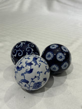 Load image into Gallery viewer, Vintage Blue and White Ceramic Porcelain Chinoiserie Balls, Orbs, Carpet Balls - Set of Three
