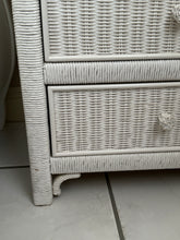 Load image into Gallery viewer, Vintage 1980s White Rattan Wicker Tall Dresser/Lingerie Chest with Glass Top
