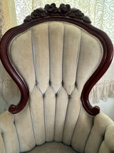 Load image into Gallery viewer, Vintage Kimball Victorian Mahogany Parlor Chairs - Set of Two Ladies and Gentleman&#39;s Chairs
