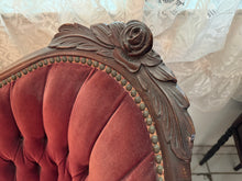 Load image into Gallery viewer, 1940s Victorian Carved Mahogany Red Wine Velvet Parlor Settee /Loveseat / Sofa / Couch
