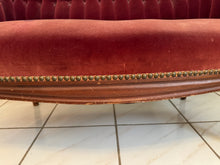 Load image into Gallery viewer, 1940s Victorian Carved Mahogany Red Wine Velvet Parlor Settee /Loveseat / Sofa / Couch
