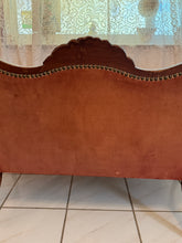 Load image into Gallery viewer, 1940s Victorian Carved Mahogany Red Wine Velvet Parlor Settee /Loveseat / Sofa / Couch
