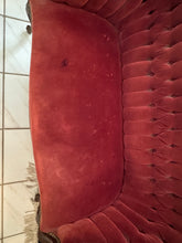 Load image into Gallery viewer, 1940s Victorian Carved Mahogany Red Wine Velvet Parlor Settee /Loveseat / Sofa / Couch
