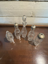 Load image into Gallery viewer, Antique Siler Plated Cruet Set with 5 Accented Glass Condiment Bottles
