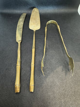 Load image into Gallery viewer, Vintage Brass Faux Bamboo Serving Set - Set of 3
