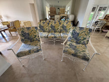 Load image into Gallery viewer, 1970s Palm Beach Regency Wrought Iron Patio Set - Sofa and 2 Arm Chairs
