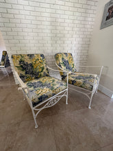 Load image into Gallery viewer, 1970s Palm Beach Regency Wrought Iron Patio Set - Sofa and 2 Arm Chairs
