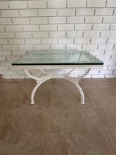 Load image into Gallery viewer, 1970s Painted Wrought Iron Indoor/Outdoor Coffee or Side Table with Glass Top
