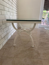 Load image into Gallery viewer, 1970s Painted Wrought Iron Indoor/Outdoor Coffee or Side Table with Glass Top

