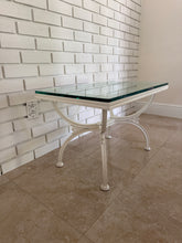 Load image into Gallery viewer, 1970s Painted Wrought Iron Indoor/Outdoor Coffee or Side Table with Glass Top
