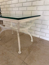 Load image into Gallery viewer, 1970s Painted Wrought Iron Indoor/Outdoor Coffee or Side Table with Glass Top
