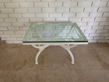 Load image into Gallery viewer, 1970s Painted Wrought Iron Indoor/Outdoor Coffee or Side Table with Glass Top
