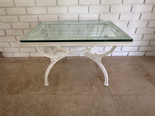 Load image into Gallery viewer, 1970s Painted Wrought Iron Indoor/Outdoor Coffee or Side Table with Glass Top
