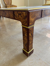Load image into Gallery viewer, Vintage 1970s Milo Baughman Style Retro Square Coffee Table in Burlwood with Gold Accents
