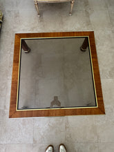 Load image into Gallery viewer, Vintage 1970s Milo Baughman Style Retro Square Coffee Table in Burlwood with Gold Accents
