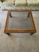 Load image into Gallery viewer, Vintage 1970s Milo Baughman Style Retro Square Coffee Table in Burlwood with Gold Accents
