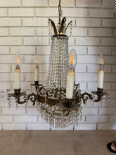 Load image into Gallery viewer, Antique French Empire Style Crystal and Gilt Brass Chandelier
