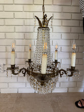 Load image into Gallery viewer, Antique French Empire Style Crystal and Gilt Brass Chandelier

