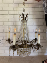 Load image into Gallery viewer, Antique French Empire Style Crystal and Gilt Brass Chandelier
