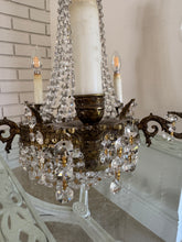 Load image into Gallery viewer, Antique French Empire Style Crystal and Gilt Brass Chandelier
