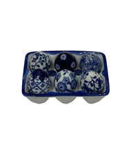 Load image into Gallery viewer, Vintage Porcelain Blue &amp; White Egg Crate with 6 Floral Eggs
