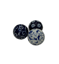 Load image into Gallery viewer, Vintage Blue and White Ceramic Porcelain Chinoiserie Balls, Orbs, Carpet Balls - Set of Three
