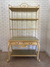Load image into Gallery viewer, Vintage 1970s Wrought Iron Bakers Rack with Woven Rattan Shelves
