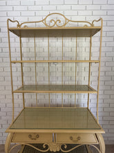 Load image into Gallery viewer, Vintage 1970s Wrought Iron Bakers Rack with Woven Rattan Shelves
