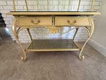 Load image into Gallery viewer, Vintage 1970s Wrought Iron Bakers Rack with Woven Rattan Shelves
