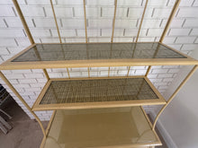Load image into Gallery viewer, Vintage 1970s Wrought Iron Bakers Rack with Woven Rattan Shelves
