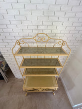 Load image into Gallery viewer, Vintage 1970s Wrought Iron Bakers Rack with Woven Rattan Shelves
