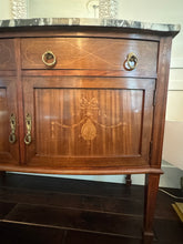 Load image into Gallery viewer, Antique French Louis XVI Demilune Mahogany  Calacatta Viola Marble Top Buffet Sideboard Credenza
