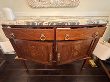 Load image into Gallery viewer, Antique French Louis XVI Demilune Mahogany  Calacatta Viola Marble Top Buffet Sideboard Credenza
