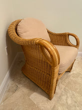 Load image into Gallery viewer, Vintage Woven Rattan Armchair with Cushions
