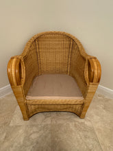 Load image into Gallery viewer, Vintage Woven Rattan Armchair with Cushions
