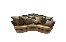 Load image into Gallery viewer, Marge Carson Natalia Sofa with Pillows Included in a Rich Mustard Gold Toned Upholstery
