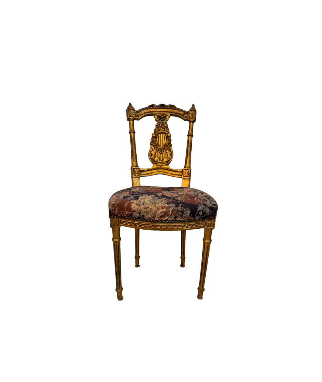 Antique French Louis XIV Gold Leaf Side Accent Harp Small Chair