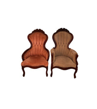 Load image into Gallery viewer, Vintage Kimball Victorian Mahogany Parlor Chairs - Set of Two Ladies and Gentleman&#39;s Chairs
