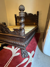 Load image into Gallery viewer, Antique Carved Italian Walnut Clawfoot European Queen Sized Bed

