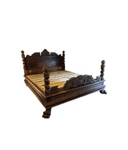 Load image into Gallery viewer, Antique Carved Italian Walnut Clawfoot European Queen Sized Bed
