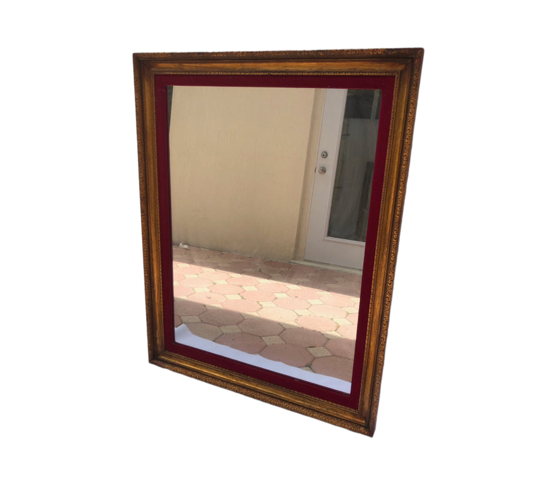 Antique Mirror with Gold Frame and Burgundy Matting