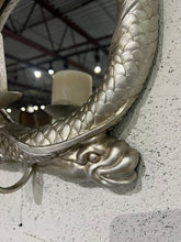 Load image into Gallery viewer, Vintage Entwined Dolphins with Convex Mirror and Pillar Candle Holder Sconce
