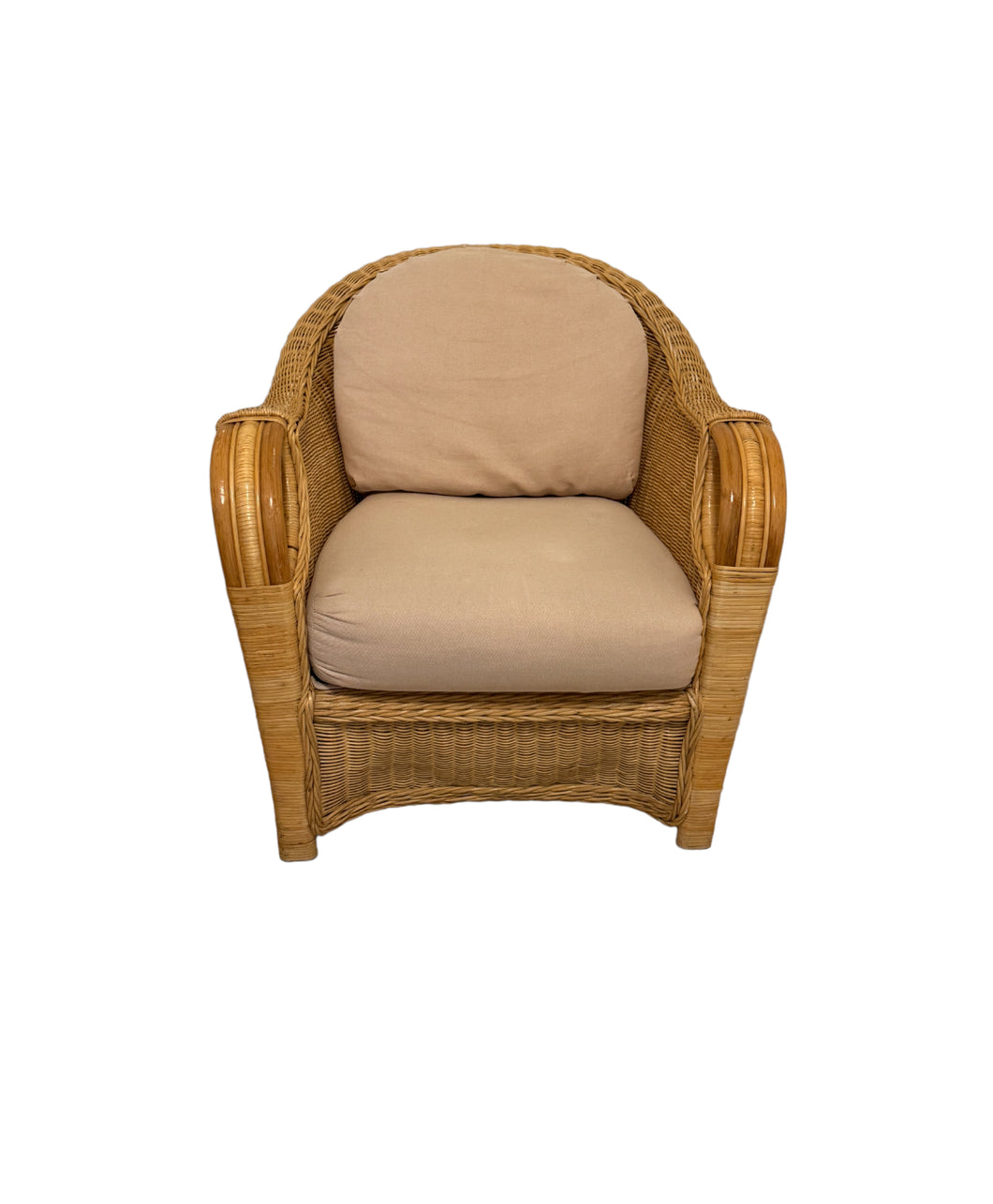 Vintage Woven Rattan Armchair with Cushions