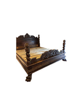 Load image into Gallery viewer, Antique Carved Italian Walnut Clawfoot European Queen Sized Bed
