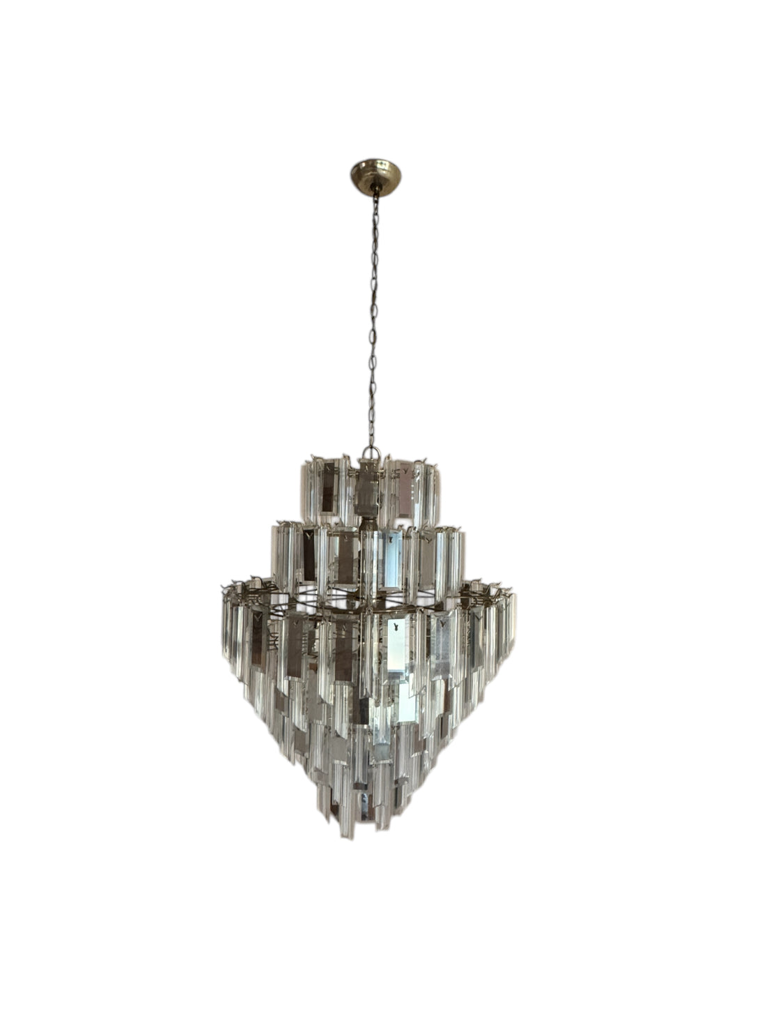 Vintage Retro MCM Mirrored Prism and Lucite 7-Tiered Chandelier