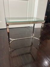 Load image into Gallery viewer, Williams Sonoma Home Metallic or Chrome &amp; Glass Side Table
