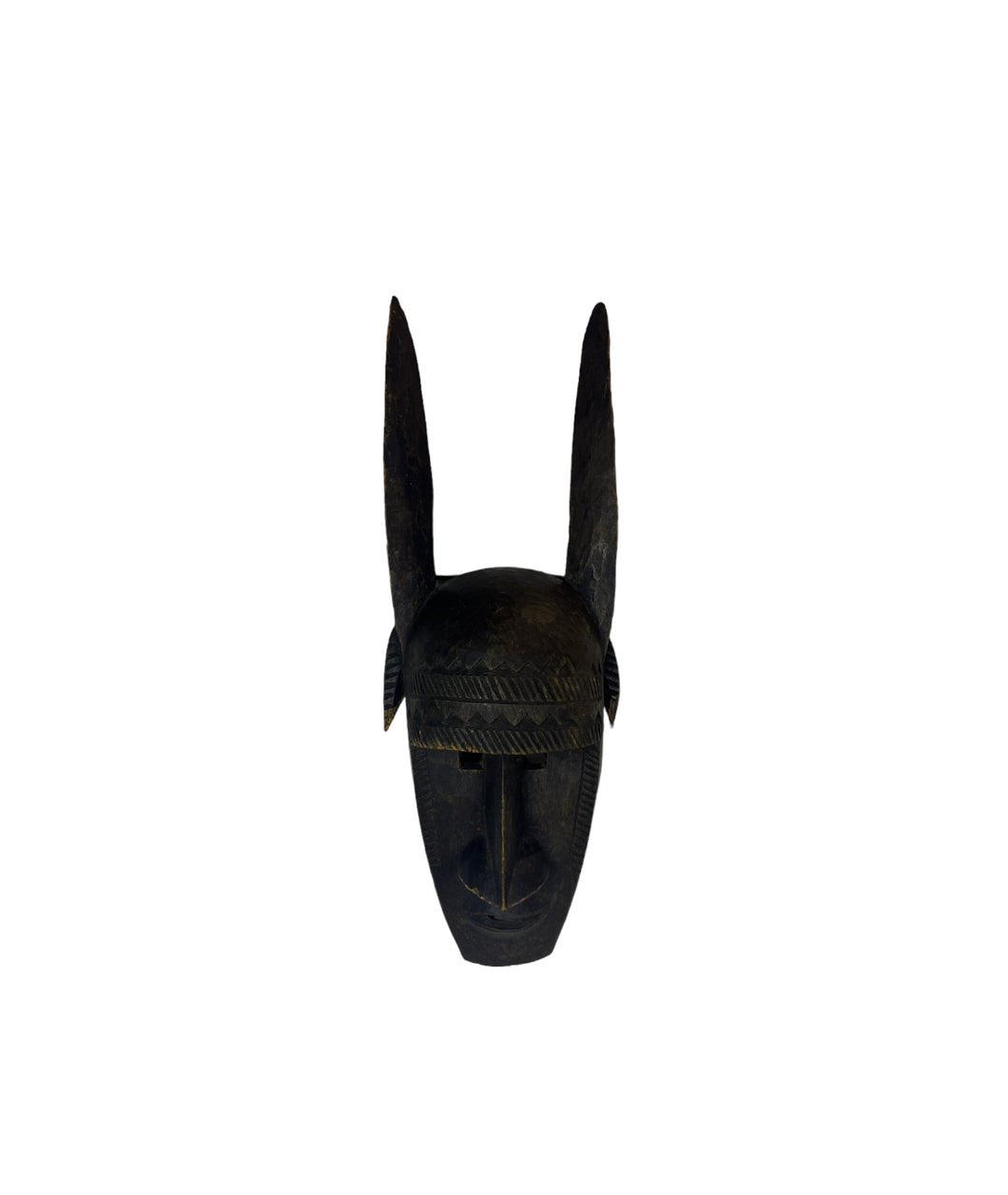 Vintage Hand Carved African Tribal Mask with Large Horns