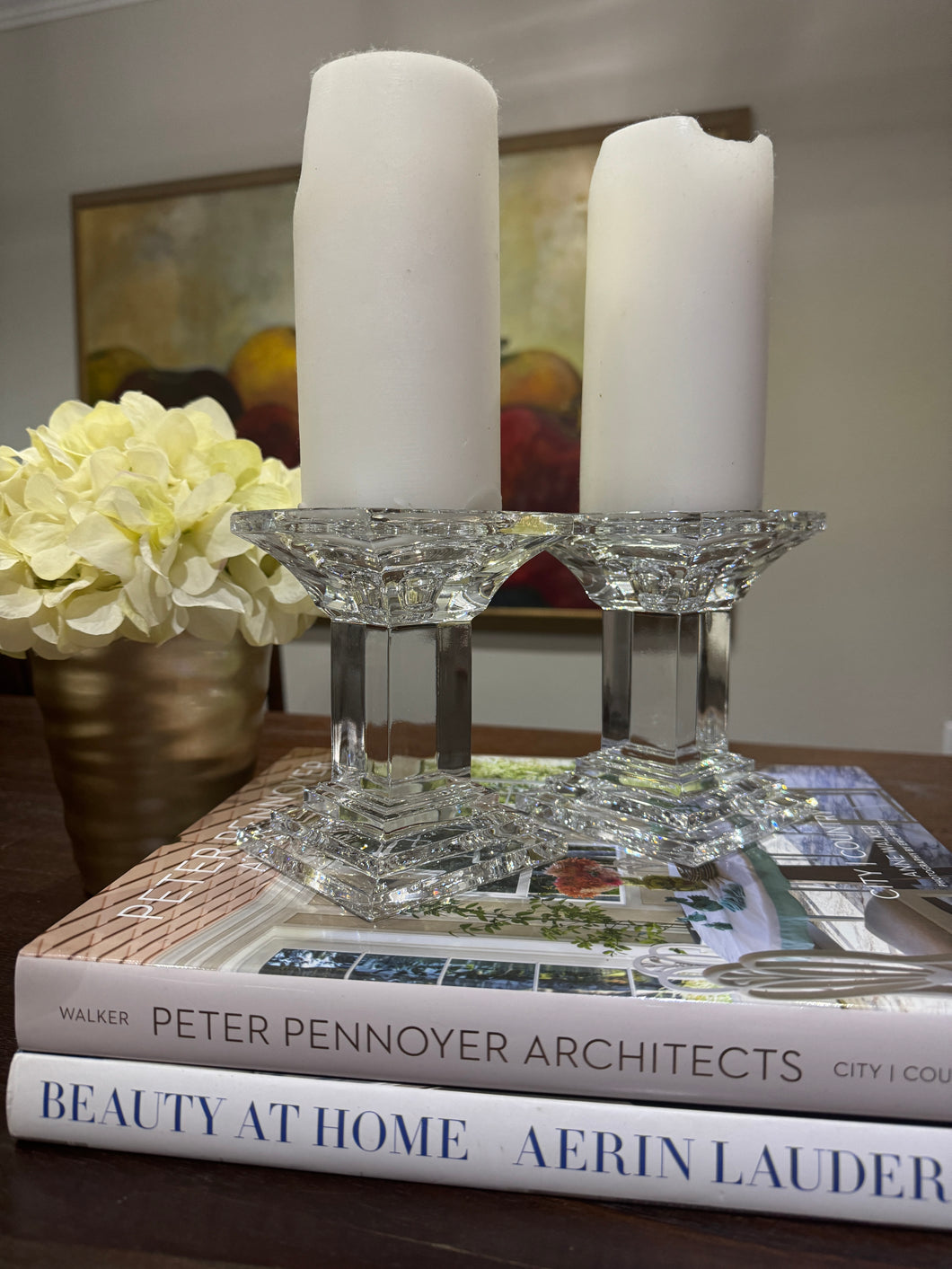 Vintage Solid Lead Crystal Pillar or Tapered Candleholder/Candlesticks 5.25 Inch - Set of 2
